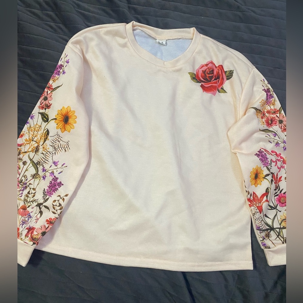 Girls printed floral sweatshirt blouse size 8-10 - Picture 3 of 5